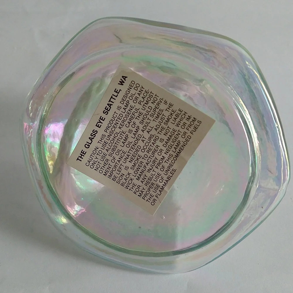 Vintage Oil Lamp Glass Eye Studio GES Art Glass Iridescent Seattle WA